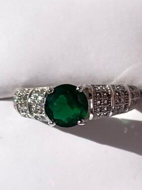Emerald Green Round CZ Halo Statement Ring - Women Jewelry
